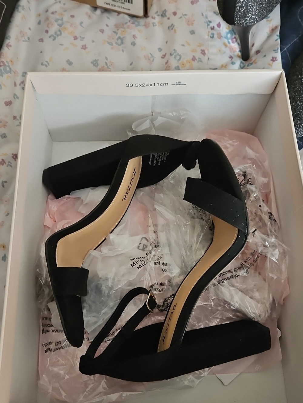 JustFab Black Open-Toe Ankle-Strap Block Heels